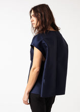 Load image into Gallery viewer, Tucked Sleeve Blouse in Navy - white