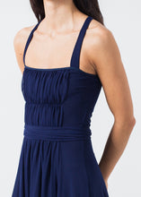 Load image into Gallery viewer, Ruched Party Dress in Navy - green