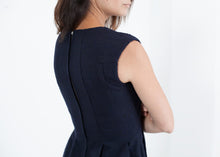 Load image into Gallery viewer, Pleated Rita Dress in Dark Navy - apricot