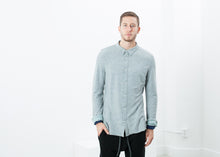 Load image into Gallery viewer, Kasuri Jersey Button-Up in Blue Grey - white