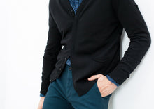 Load image into Gallery viewer, Hidden Placket Cardigan in Black - red