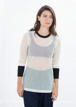 Load image into Gallery viewer, Cuffed Mesh Tee in Cream/Black - purple