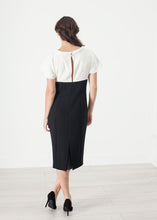 Load image into Gallery viewer, Pearl Fastened Dress in Cream/Black - apricot