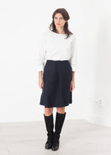 Load image into Gallery viewer, Pleated Wool Skirt in Navy - brown