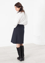 Load image into Gallery viewer, Pleated Wool Skirt in Navy - brown
