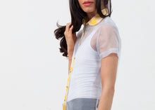 Load image into Gallery viewer, Sheer Button-Up Blouse in Pale Blue - yellow
