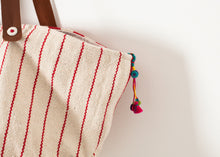Load image into Gallery viewer, Woven Oversized Tote in Red Stripe - indigo