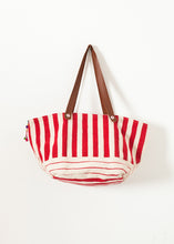 Load image into Gallery viewer, Woven Oversized Tote in Red Stripe - indigo