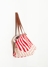 Load image into Gallery viewer, Woven Oversized Tote in Red Stripe - indigo