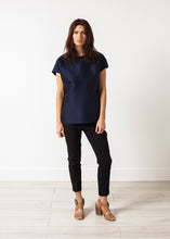 Load image into Gallery viewer, Tucked Sleeve Blouse in Navy - white
