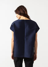 Load image into Gallery viewer, Tucked Sleeve Blouse in Navy - white
