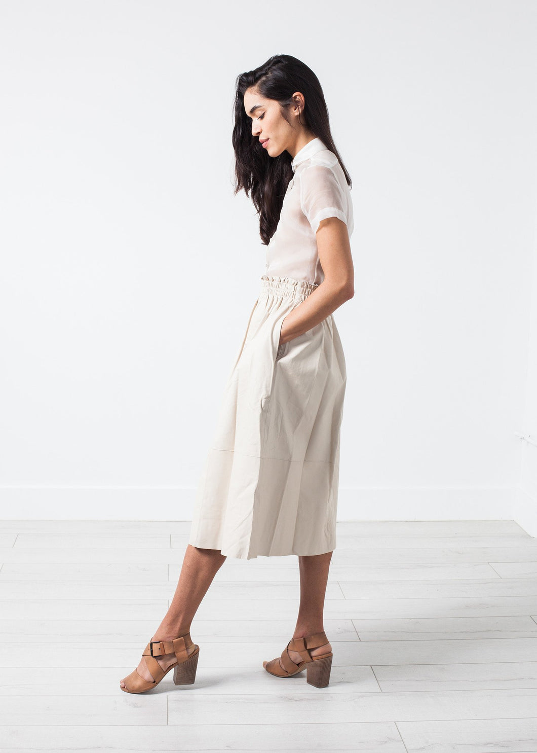 Eulera Leather Skirt in Cream - yellow