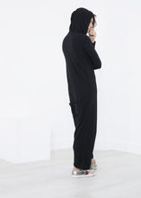 Load image into Gallery viewer, Knit Hooded Jumpsuit in Black - red
