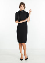 Load image into Gallery viewer, Tie Neck Wool Dress in Black - brown
