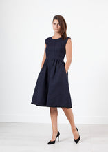 Load image into Gallery viewer, Pleated Rita Dress in Dark Navy - apricot
