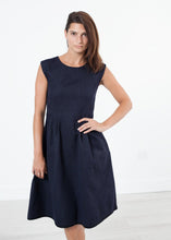 Load image into Gallery viewer, Pleated Rita Dress in Dark Navy - apricot
