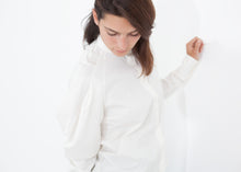 Load image into Gallery viewer, Trim Collar Poplin Blouse in Off White - purple

