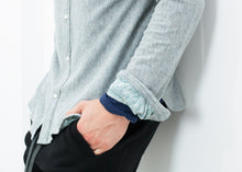 Load image into Gallery viewer, Kasuri Jersey Button-Up in Blue Grey - white
