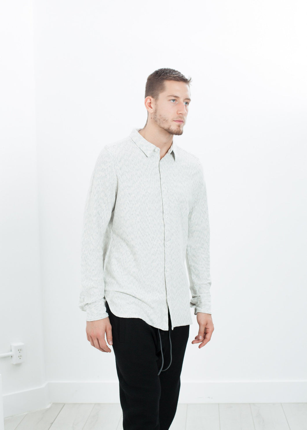 Kasuri Jersey Button-Up in Ivory/Black - green