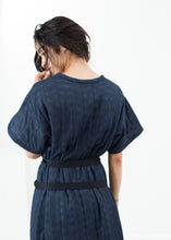 Load image into Gallery viewer, Quilted Mesh T-Shirt Dress in Navy - red
