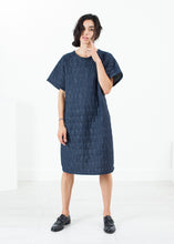 Load image into Gallery viewer, Quilted Mesh T-Shirt Dress in Navy - red

