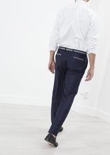 Load image into Gallery viewer, Sinclair Trouser in Navy Stripe - apricot
