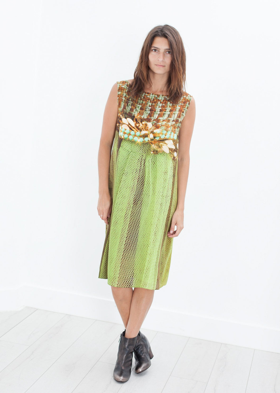 Silk Shift in Tweed and Net - pink