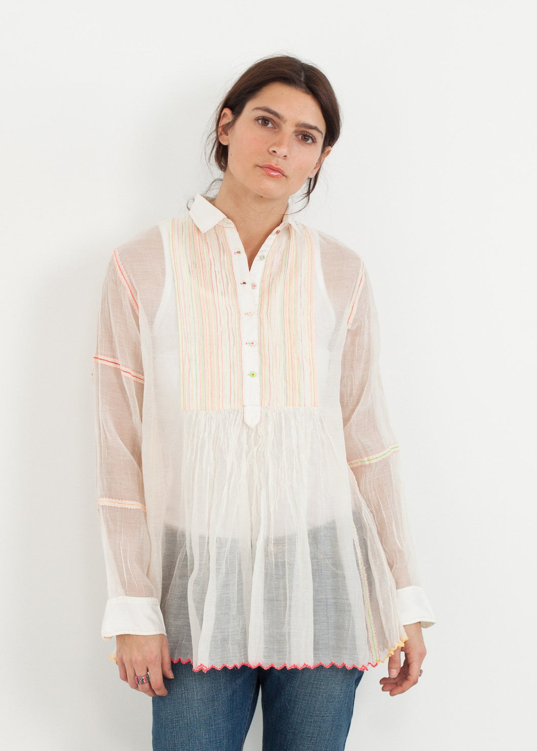 Sheer Rainbow Blouse in White - green