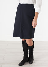 Load image into Gallery viewer, Pleated Wool Skirt in Navy - brown
