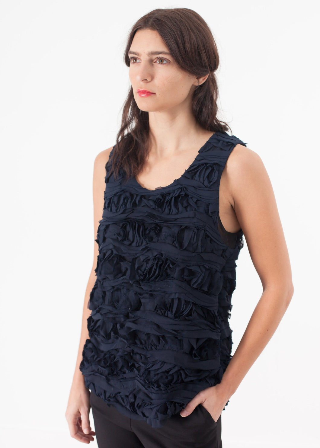 Ruffled Tank Top in Navy - violet