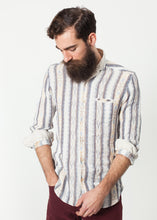 Load image into Gallery viewer, Linen Western Shirt in Beige/Blue - brown
