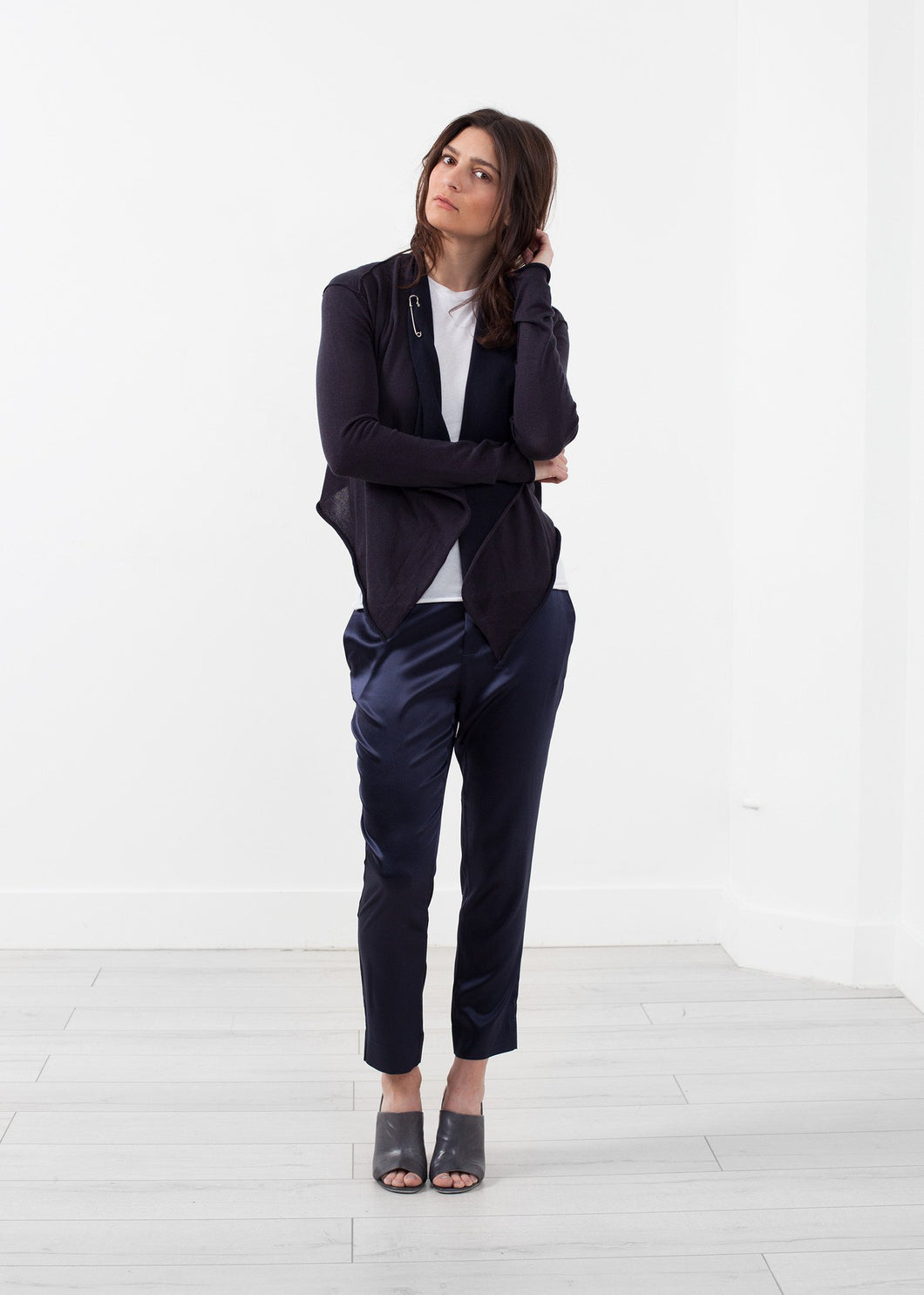 Draped Neck Cardigan - violet