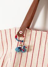 Load image into Gallery viewer, Woven Oversized Tote in Red Stripe - indigo
