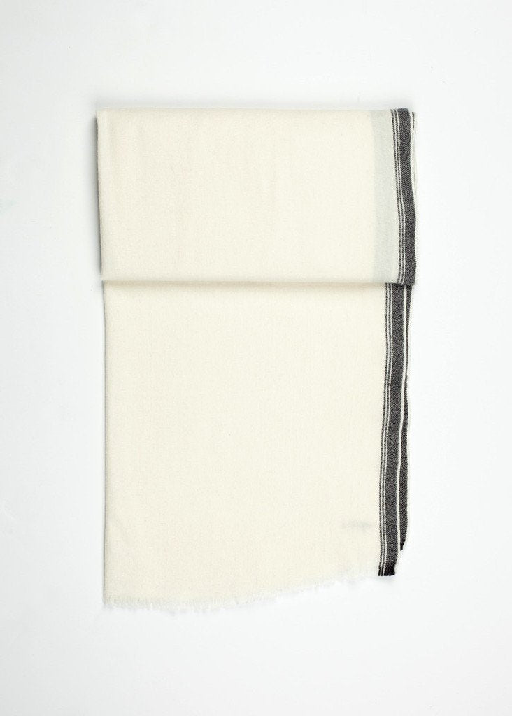 Edged Wool Scarf in Off White - indigo