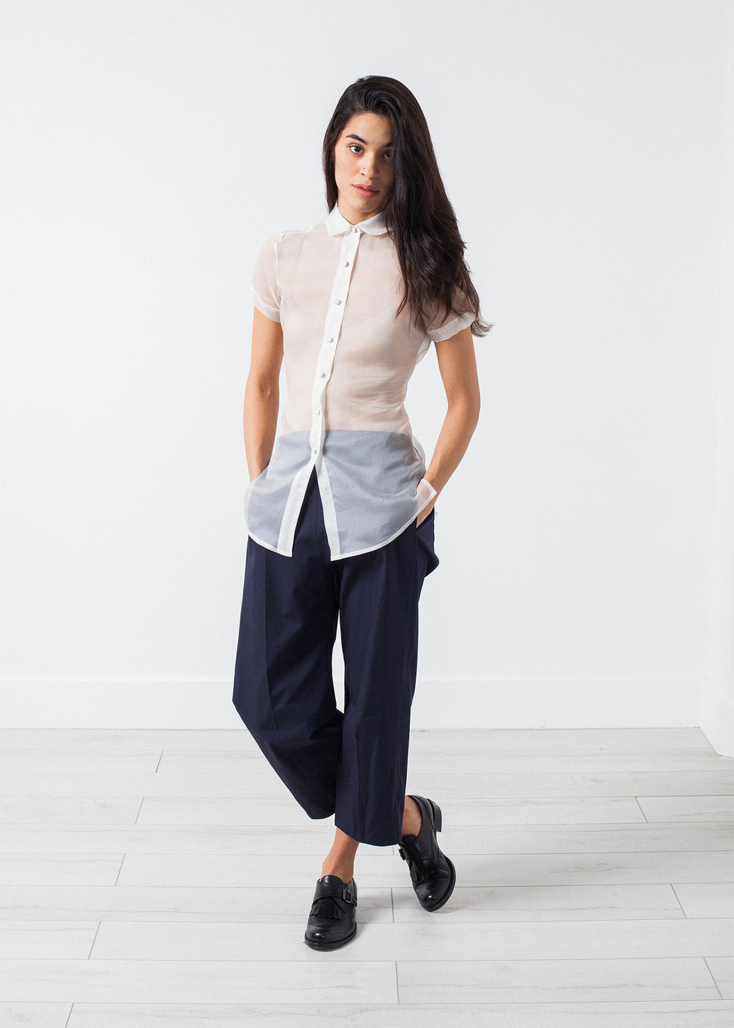 Sheer Button-Up Blouse in Ivory - green