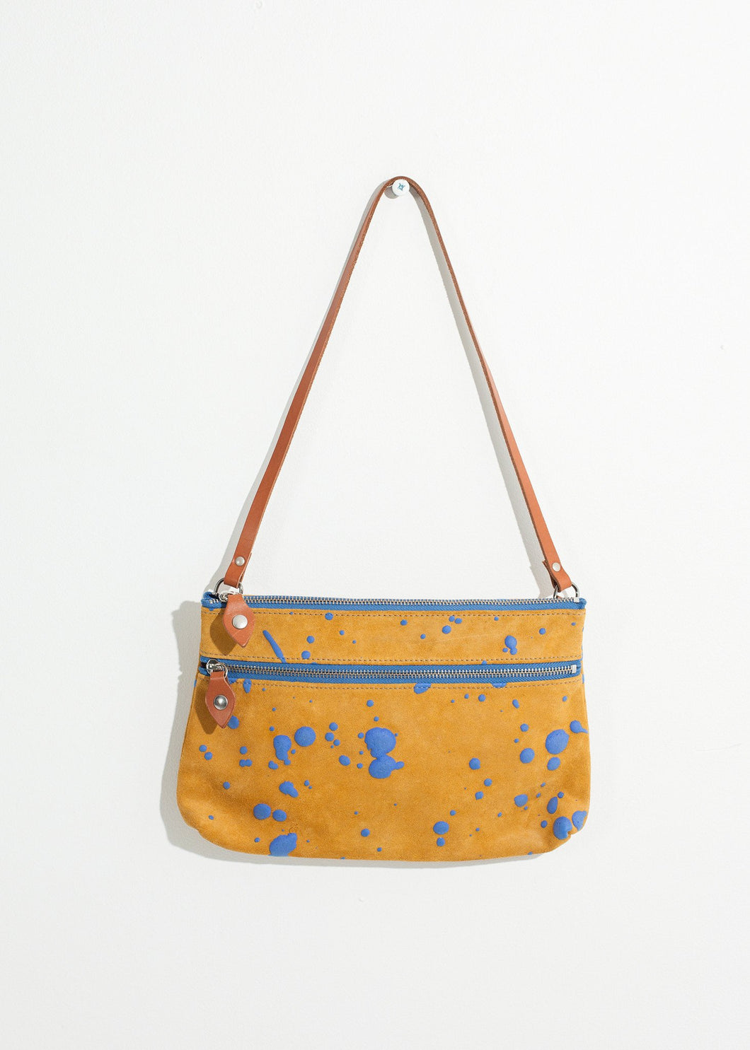 Ink Splatter Shoulder Bag in Mustard/Blue - gray
